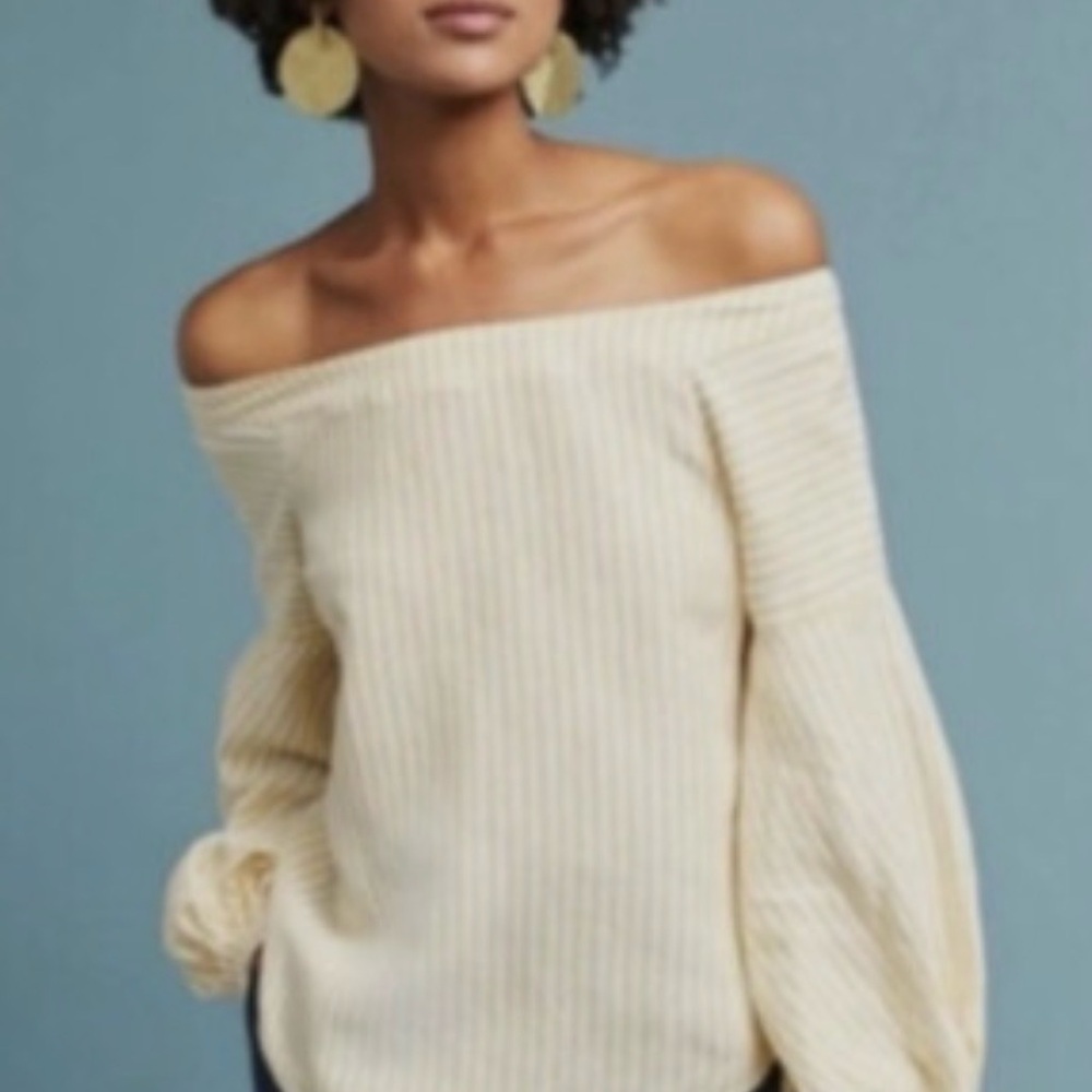 Anthropologie Maeve Yellow White Off-Shoulder Lightweight Coastal 4P